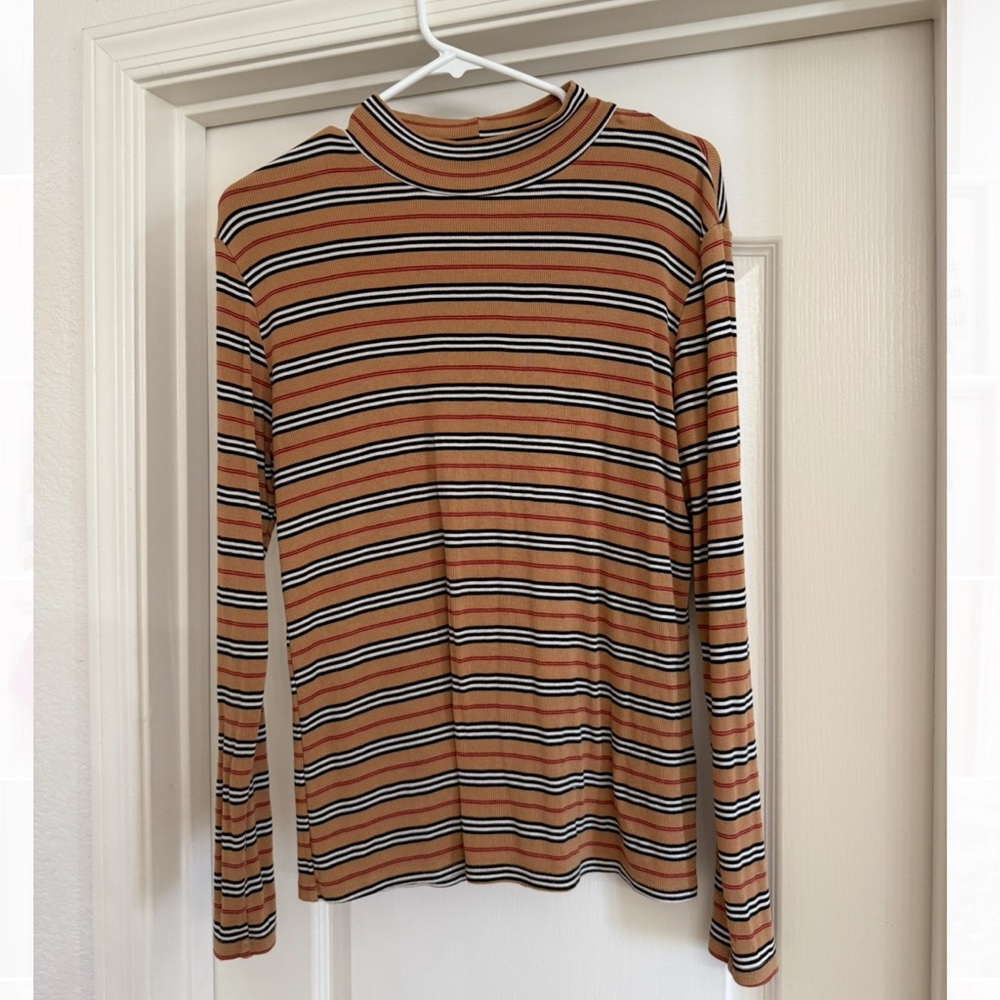Striped Mock Turtleneck Blouse